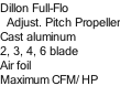 Dillon Full-Flo   Adjust. Pitch Propeller Cast aluminum 2, 3, 4, 6 blade Air foil Maximum CFM/HP